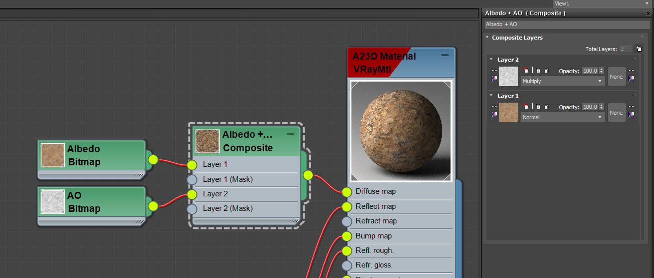 Albedo and AO multiply using Composite node in 3Ds Max for PBR Texture - A23D