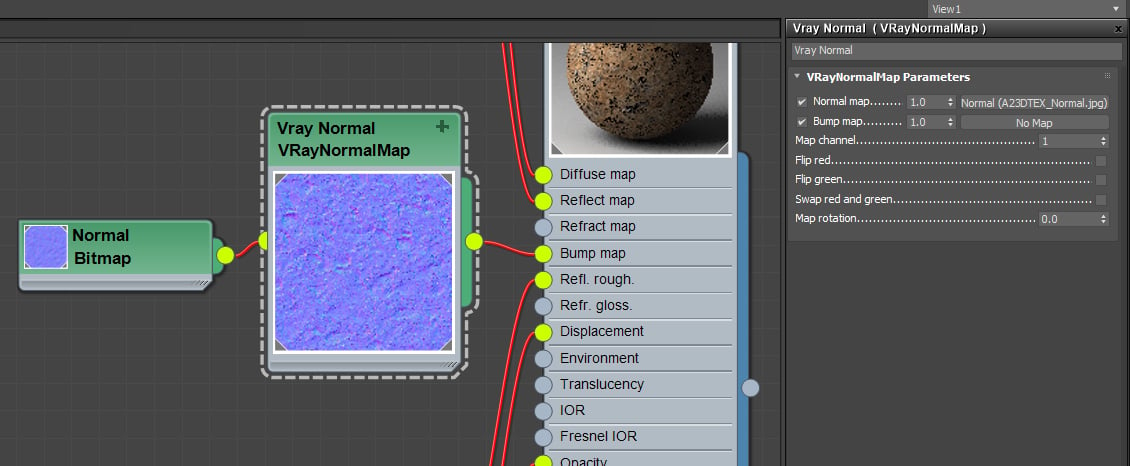 Normal map adjustment in VrayNormalMap node in 3Ds Max for PBR Texture - A23D