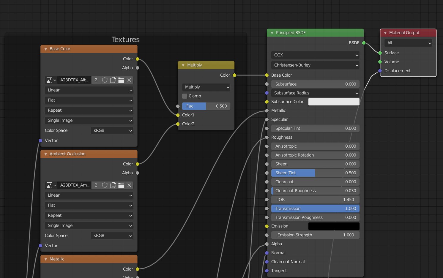 Albedo/Base Color Map setup in Blender for PBR Texture