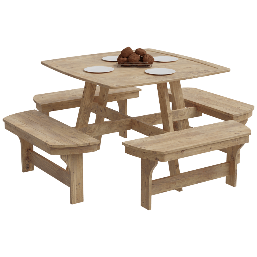 Wooden Table Chair Set 3D Model - A23D