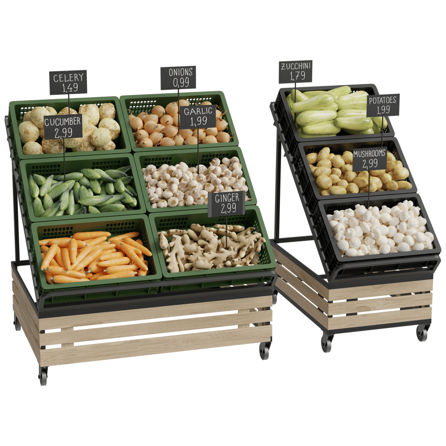 Supermarket Fruit & Vegetable Rack 3D Model - A23D