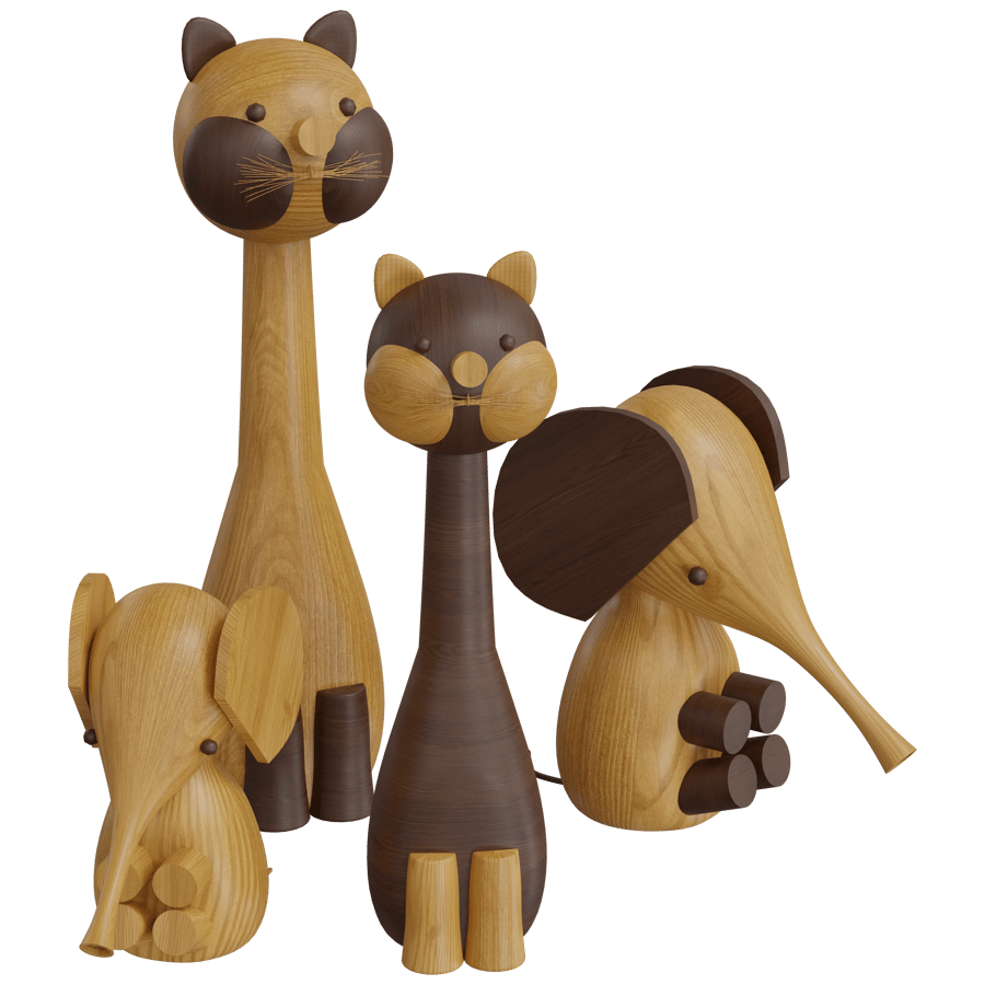 Wooden Animal Figurines 3D Model - A23D