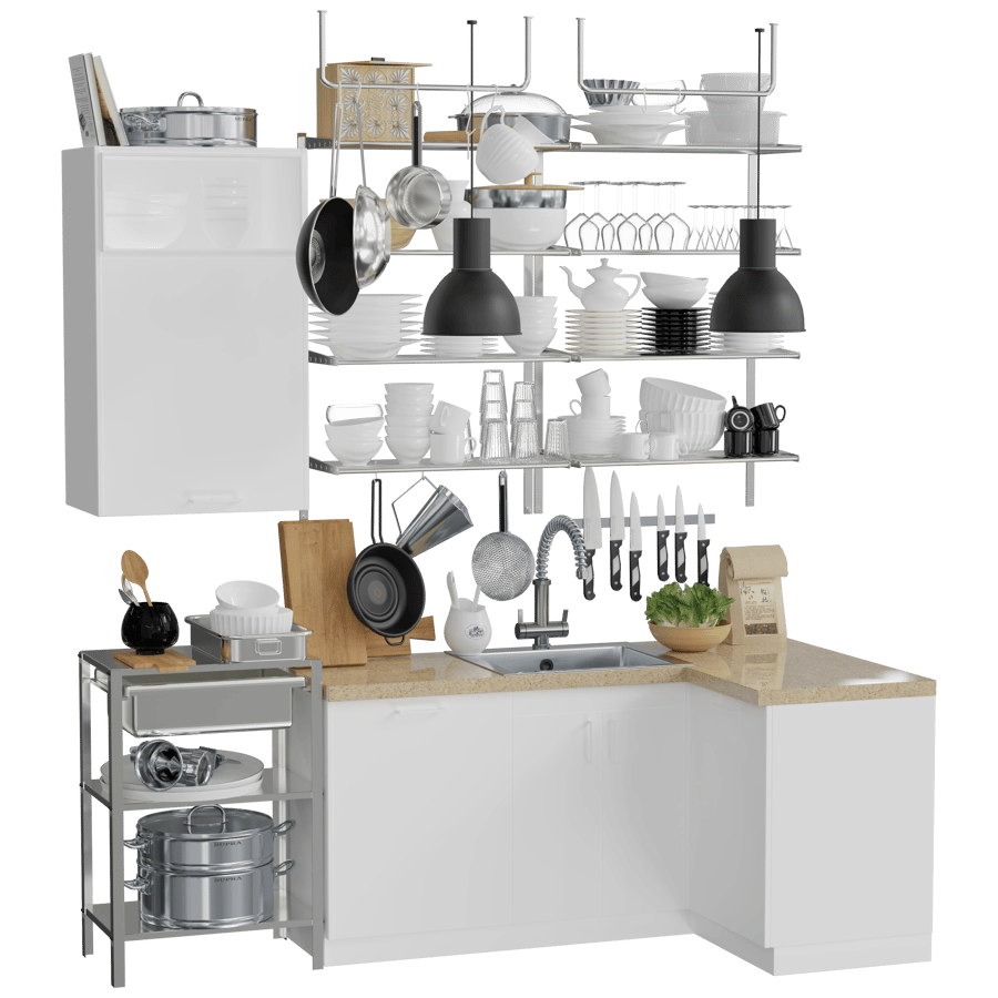 Kitchen Sink Cabinet with Utensils Rack 3D Model - A23D