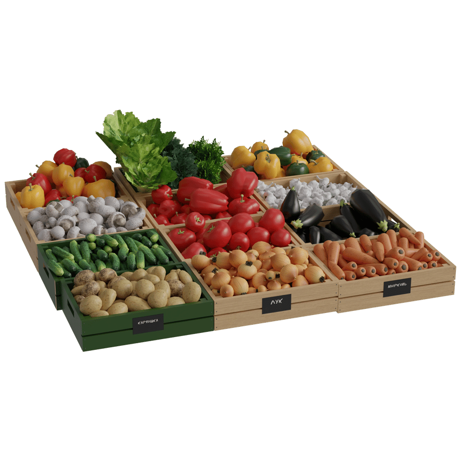 Supermarket Fruit & Vegetables Rack 3D Model - A23D