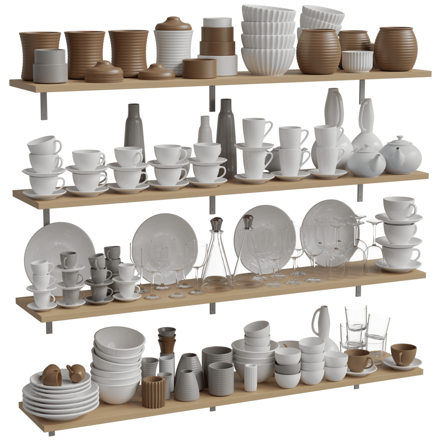 Crockery Shelves & Rack 3D Model - A23D